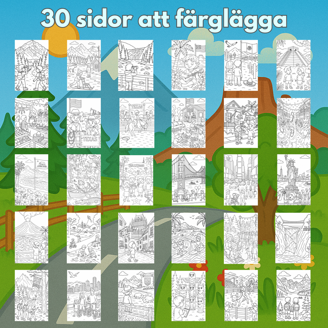 Res genom Nordamerika | Digital målarbok med fakta
