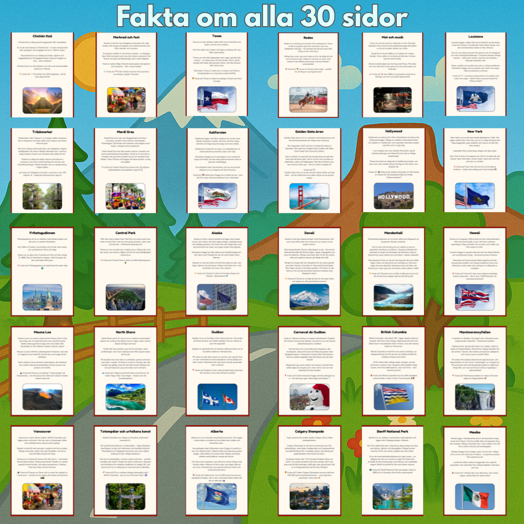 Res genom Nordamerika | Digital målarbok med fakta